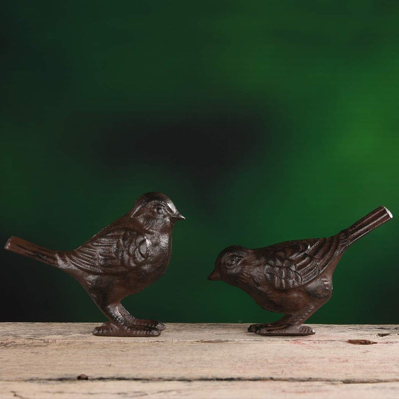BRASSTAR Rustic Cast Iron Bird Statue Farmhouse Home Garden Decor Collectible Figurines Gift Replica Rust Color a Pair of Birds PTZD053 - Image 4